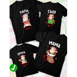 Футболка для дочки с коровой и коровкой girl новогодняя