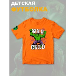 Футболка с героем Халк и прикольной надписью wild child. Футболка детская с принтом Hulk из Marvel comics для мальчика и девочки. Одежда для детей и подростков стрит стайл кежуал.