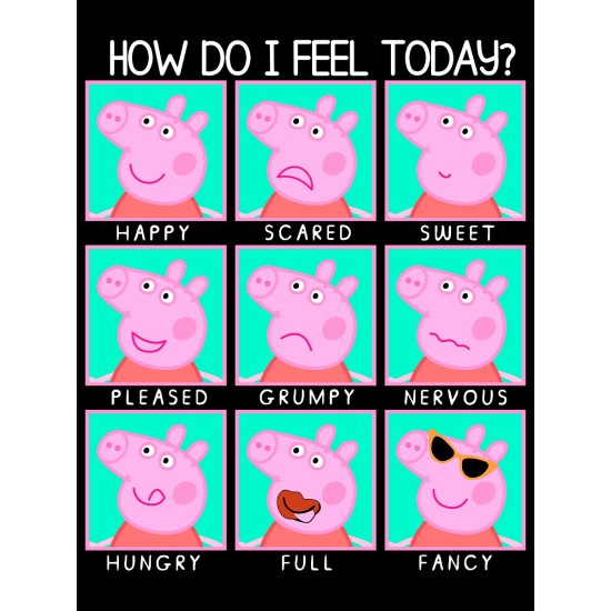 Футболка с героем Свинка Пеппа и прикольной надписью how do i feel today. Футболка детская с принтом Peppa pig для мальчика и девочки. Одежда для детей и подростков стрит стайл кежуал.