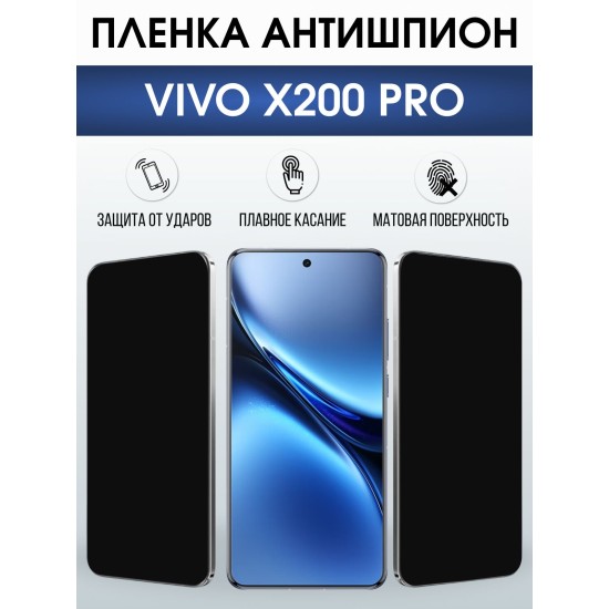 Защитная пленка на телефон Vivo X200 pro антишпион. Полиуретановая бронепленка на экран смартфона Виво икс 200 про.
