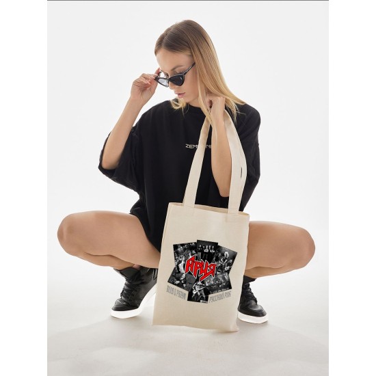Шоппер с принтом Ария rock. Тканевая сумка с надписью русский рок в стиле street style.
