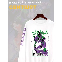 Свитшот с принтом из мультсериала Евангелион оверсайз. Свитшот унисекс Evangelion Eva 01 в стиле street style для молодежи.
