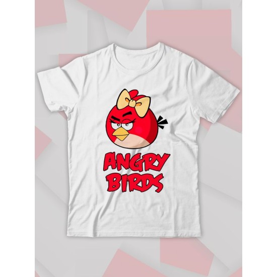 Парная футболка для двоих влюбленных на свадьбу "Angry birds" белая женская. Футболка с принтом для пар и для молодоженов.
