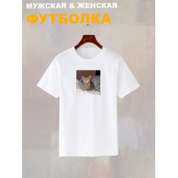 Футболка с принтом Котенок оверсайз белая. Футболка унисекс с прикольным рисунком Сонный кот в стиле кэжуал.
