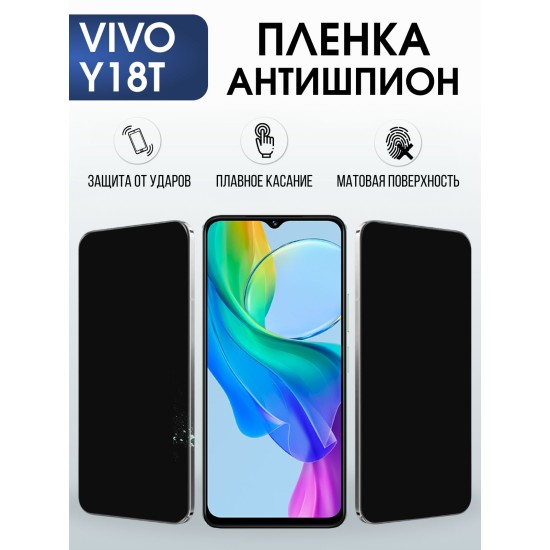 Защитная пленка на телефон Vivo Y18t антишпион. Полиуретановая бронепленка на экран смартфона Виво у18 т.