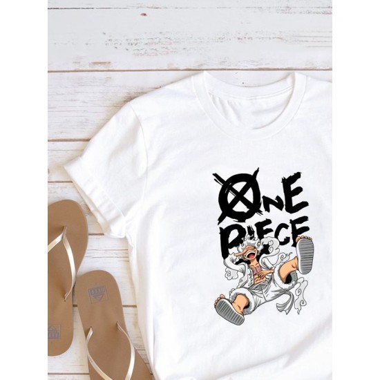 Футболка луффи ван пис One piece Luffy 5 gear с принтом аниме retro anime merch aesthetic эстетика в стиле ретро, белая женская и мужская андеграунд стрит стайл y2k одежда кэжуал стритстайл casual.