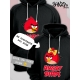 Худи парное для двоих влюбленных на свадьбу "Angry birds, злые птицы" черное женское. Худи с принтом "Энгри Бердз, красная птичка" для пар и для молодоженов.
