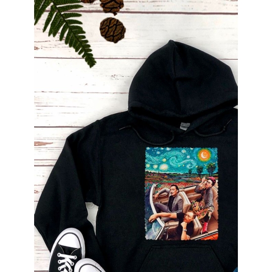 Худи с принтом Ван Гог, Сальвадор Дали и Фрида Кало оверсайз черное. Худи унисекс с красивым принтом Van Gog, Salvador Dali, Frida Kahlo в стиле 90 х.