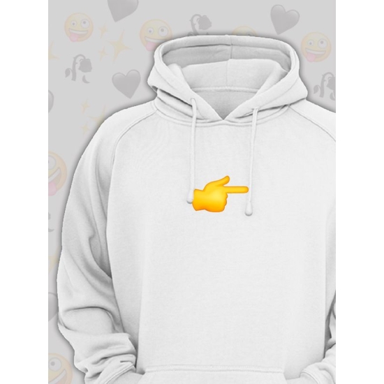 Худи парное для влюбленных на День святого Валентина белое женское. Худи с принтом "Эмодзи палец" для пар и молодоженов на 14 февраля кэжуал.