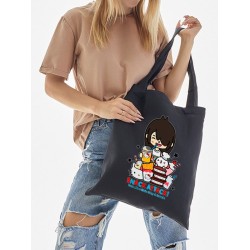 Сумка шоппер с принтом Toca Boca and Hello Kitty и прикольной надписью snack attack. Детский шоппер Тока Бока и Хеллоу Китти для мальчика и девочки. Тканевая сумка подростковая на плечо кежуал.