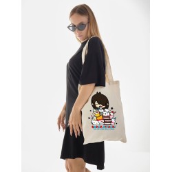 Сумка шоппер с принтом Toca Boca and Hello Kitty и прикольной надписью snack attack. Детский шоппер Тока Бока и Хеллоу Китти для мальчика и девочки. Тканевая сумка подростковая на плечо кежуал.
