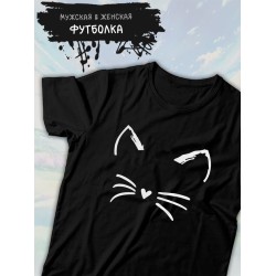 Футболка с котиком милым котом и сердечком с принтом и рисунком каваи kawaii cat kawai cute kitty, черная женская мужская, прикольная андеграунд одежда кэжуал стритстайл, y2k style underground casual.