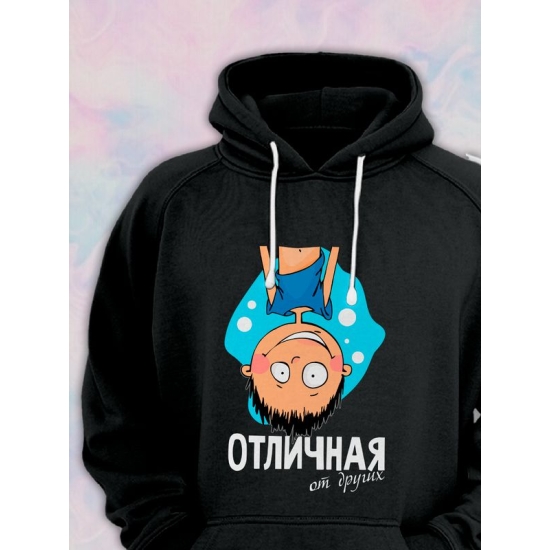 Худи парное для двоих влюбленных на свадьбу "Парочка, отличная от других" черное мужское. Худи с принтом для пар и для молодоженов.