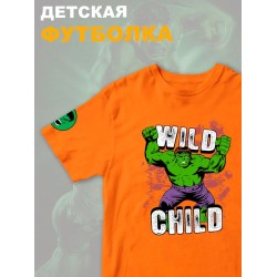 Футболка с героем Халк и прикольной надписью wild child. Футболка детская с принтом Hulk из Marvel comics для мальчика и девочки. Одежда для детей и подростков стрит стайл кежуал.