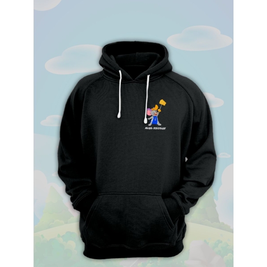 Худи парное для влюбленных с прикольной надписью "Мышь побольше" черное мужское. Худи с принтом Том и Джерри для пар и молодоженов кэжуал.