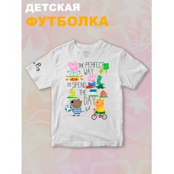 Футболка с героями мультфильма Свинка Пеппа и прикольной надписью. Футболка детская с принтом Peppa pig для мальчика и девочки. Одежда для детей и подростков стрит стайл кежуал.