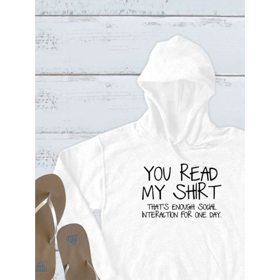 Худи унисекс с прикольной надписью "You read my shirt" оверсайз белое. Худи с принтом в стиле кэжуал.