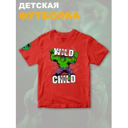 Футболка с героем Халк и прикольной надписью wild child. Футболка детская с принтом Hulk из Marvel comics для мальчика и девочки. Одежда для детей и подростков стрит стайл кежуал.