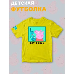 Футболка с героем Свинка Пеппа и прикольной надписью not today. Футболка детская с принтом Peppa pig для мальчика и девочки. Одежда для детей и подростков стрит стайл кежуал.