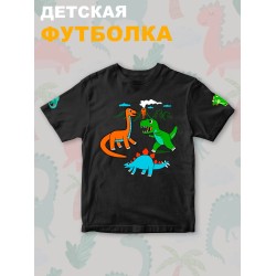 Футболка детская с принтом милые динозаврики для мальчика и девочки. Одежда для детей и подростков стрит стайл кежуал.