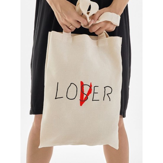 Шоппер lover loser эстетика минимализм с принтом надписью love minimalism aesthetic бежевый, стритстайл сумка для шопинга и покупок тканевая женская мужская, кэжуал андеграунд y2k street style casual.