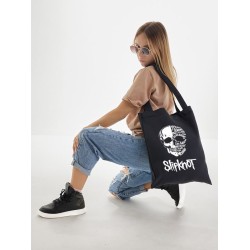 Шоппер slipknot с черепом слипкнот с принтом надписью рок металл мерч музыка music черный, прикольная стритстайл сумка для шопинга и покупок тканевая мужская и женская андеграунд кэжуал underground.