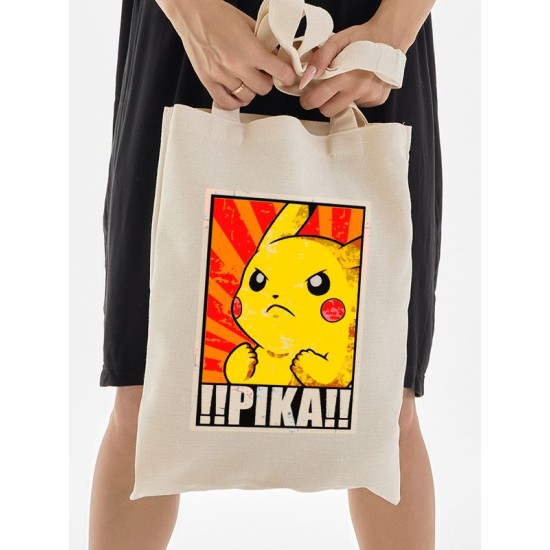 Шоппер Пикачу покемон Pikachu pokemon аниме с принтом retro anime aesthetic эстетика для анимешника отаку бежевый, стритстайл прикольная сумка для шопинга и покупок тканевая женская и мужская кэжуал.