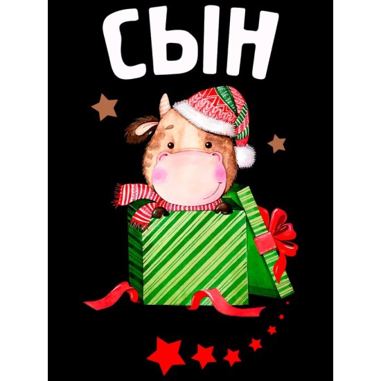 Футболка для сына с коровой и коровкой boy новогодняя
