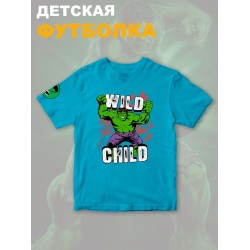Футболка с героем Халк и прикольной надписью wild child. Футболка детская с принтом Hulk из Marvel comics для мальчика и девочки. Одежда для детей и подростков стрит стайл кежуал.