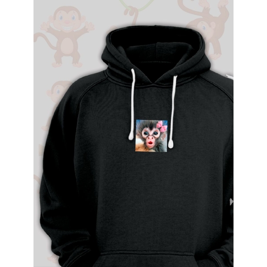 Худи парное для влюбленных с прикольной картинкой Обезьянка черное женское. Худи с принтом monkey для пар и молодоженов в стиле y2k.