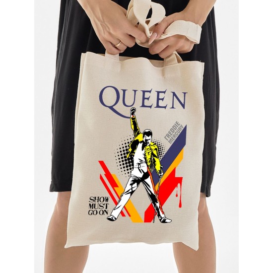 Шоппер бежевый с принтом Рок группа Queen. Сумка для шопинга на плечо тканевая, мужская и женская.