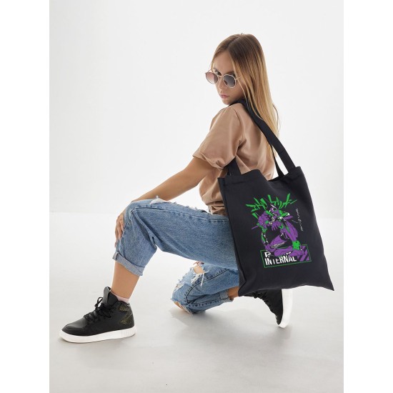 Шоппер с принтом из мультсериала Евангелион. Тканевая сумка Evangelion Eva 01 в стиле street style для молодежи.