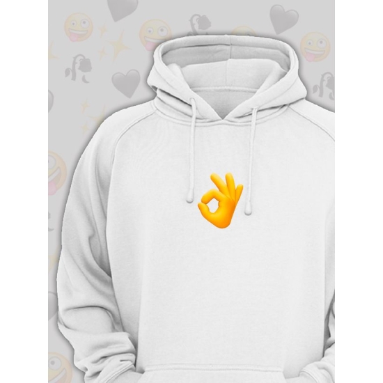 Худи парное для влюбленных на День святого Валентина белое мужское. Худи с принтом "Эмодзи ок" для пар и молодоженов на 14 февраля кэжуал.