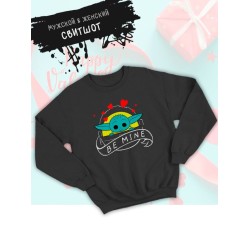 Свитшот с принтом Малыш Йода из Star wars и надписью Be mine на День Валентина оверсайз черный. Свитшот унисекс с картинкой Звездные войны в стиле y2k для молодежи.