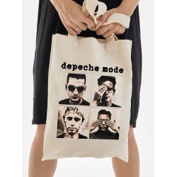 Шоппер depeche mode депеш мод музыка music с принтом группы и музыкальной тематикой ретро эстетика бежевый, стритстайл сумка для шопинга и покупок тканевая женская и мужская андеграунд кэжуал casual.