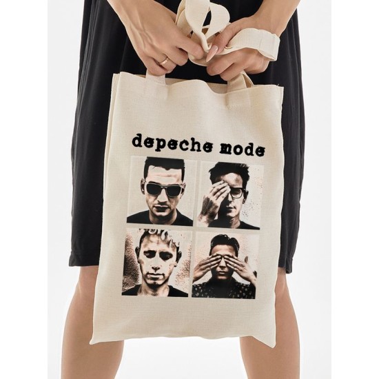 Шоппер depeche mode депеш мод музыка music с принтом группы и музыкальной тематикой ретро эстетика бежевый, стритстайл сумка для шопинга и покупок тканевая женская и мужская андеграунд кэжуал casual.