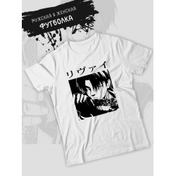 Футболка с леви аккерман Attack on titan с принтом аниме атака титанов shingeki no kyojin levi ackerman akkerman anime с японскими иероглифами, белая женская и мужская, андеграунд одежда кэжуал y2k