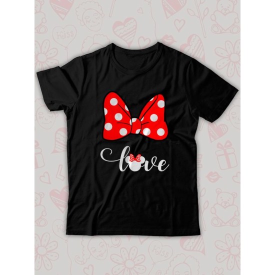 Парная футболка для двоих влюбленных на свадьбу " Минни Маус, Minnie Mouse" черная женская. Футболка с принтом для пар и для молодоженов.