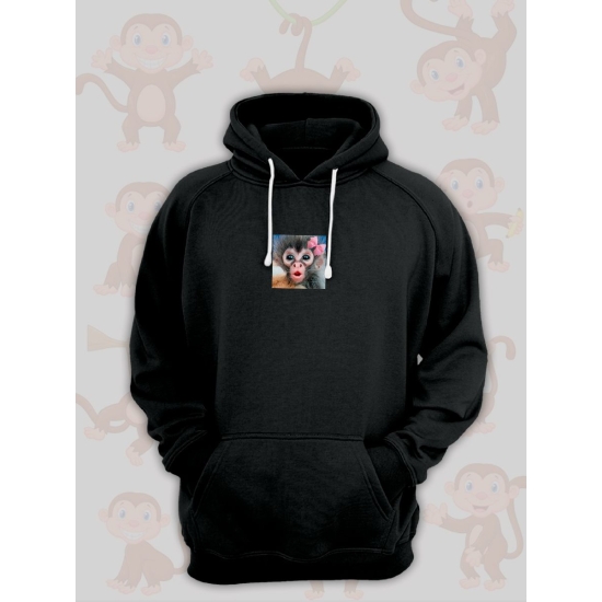 Худи парное для влюбленных с прикольной картинкой Обезьянка черное женское. Худи с принтом monkey для пар и молодоженов в стиле y2k.