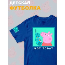 Футболка с героем Свинка Пеппа и прикольной надписью not today. Футболка детская с принтом Peppa pig для мальчика и девочки. Одежда для детей и подростков стрит стайл кежуал.