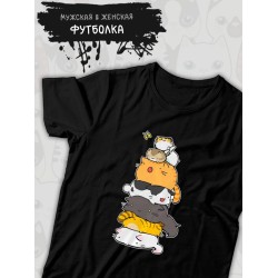 Футболка с котиками и котами аниме с принтом каваи kawaii cute cats kawai kitty, черная женская мужская стрит стайл андеграунд мемная прикольная одежда кэжуал стритстайл, casual underground y2k style.