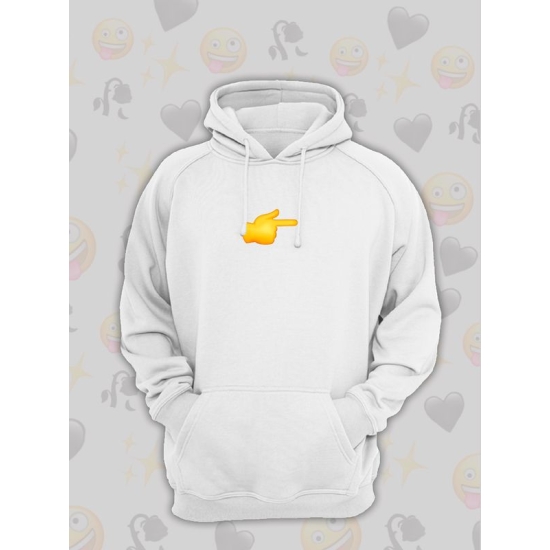 Худи парное для влюбленных на День святого Валентина белое женское. Худи с принтом "Эмодзи палец" для пар и молодоженов на 14 февраля кэжуал.