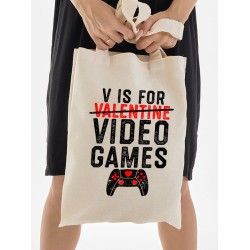 Шоппер с принтом Valentine на День Валентина бежевый. Шоппер из ткани с надписью Video games в стиле street style для молодежи.