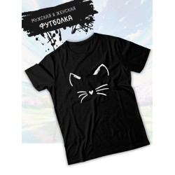 Футболка с котиком милым котом и сердечком с принтом и рисунком каваи kawaii cat kawai cute kitty, черная женская мужская, прикольная андеграунд одежда кэжуал стритстайл, y2k style underground casual.