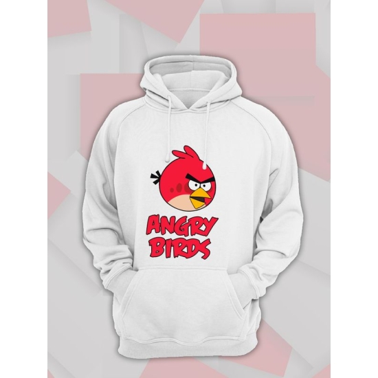 Худи парное для двоих влюбленных на свадьбу "Angry birds, злые птицы" белое мужское. Худи с принтом "Энгри Бердз, красная птичка" для пар и для молодоженов.
