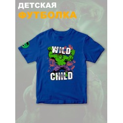 Футболка с героем Халк и прикольной надписью wild child. Футболка детская с принтом Hulk из Marvel comics для мальчика и девочки. Одежда для детей и подростков стрит стайл кежуал.