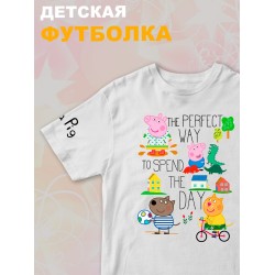 Футболка с героями мультфильма Свинка Пеппа и прикольной надписью. Футболка детская с принтом Peppa pig для мальчика и девочки. Одежда для детей и подростков стрит стайл кежуал.