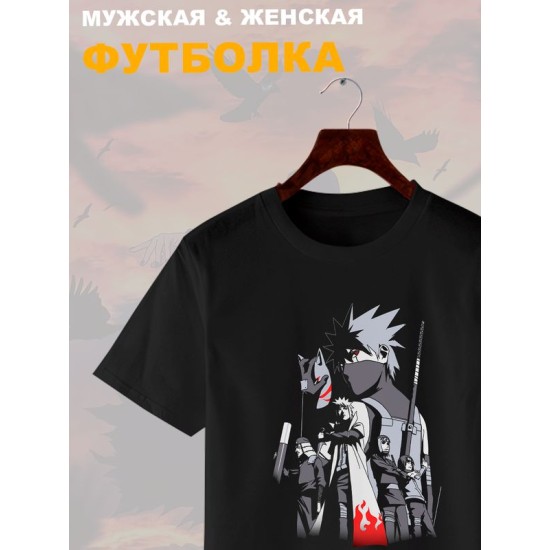 Футболка с Какаши аниме мерч ниндзя с принтом Kakashi Shippuden ninja Ripple Junction anime merch otaku, черная женская мужская, y2k андеграунд прикольная одежда кэжуал стритстайл, underground casual.