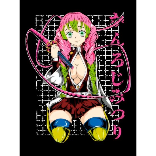 Шоппер demon slayer клинок рассекающий демонов аниме Мицури с принтом надписью anime girl hentai истребитель демонов эстетика черный, стритстайл сумка для шопинга и покупок тканевая женская мужская.