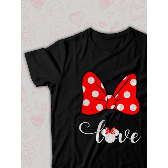 Парная футболка для двоих влюбленных на свадьбу " Минни Маус, Minnie Mouse" черная женская. Футболка с принтом для пар и для молодоженов.